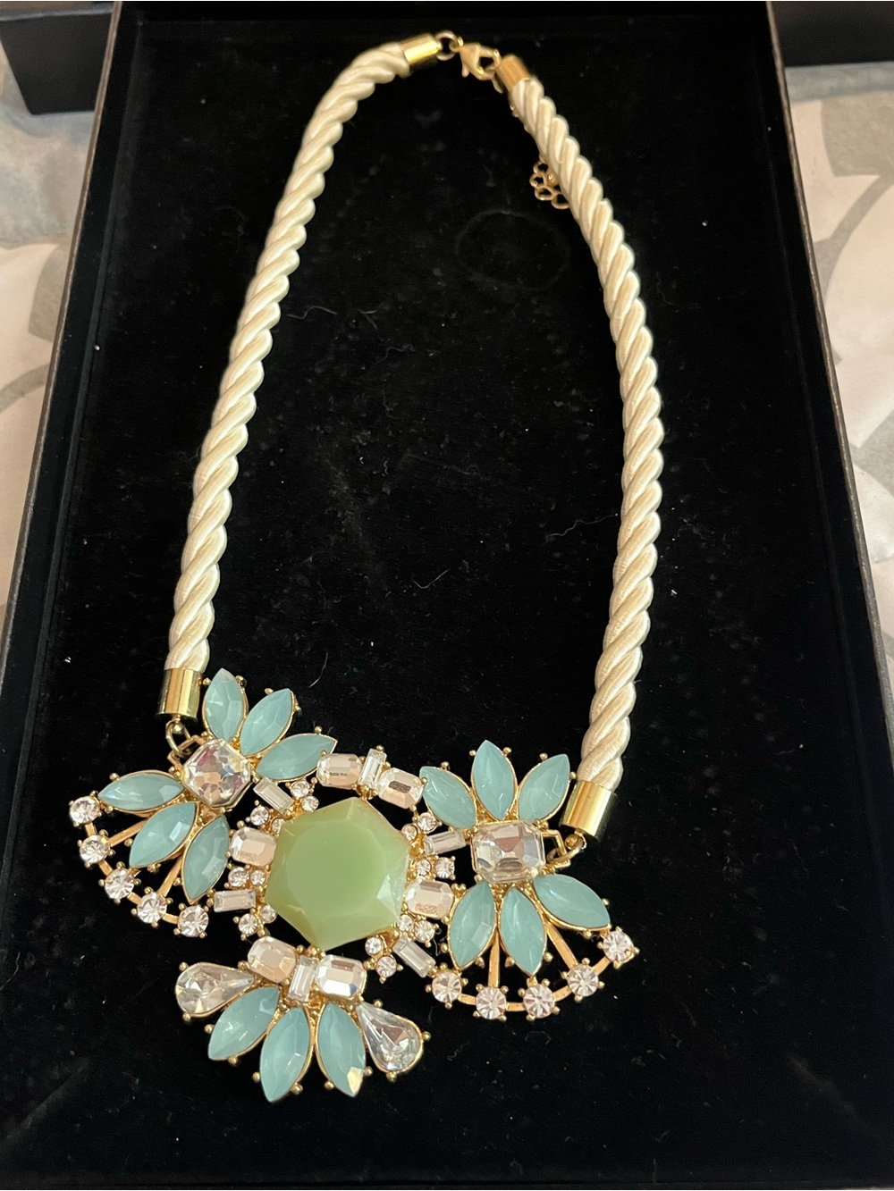 Park Lane Statement Mint Green and Gold Floral Crystal Necklace